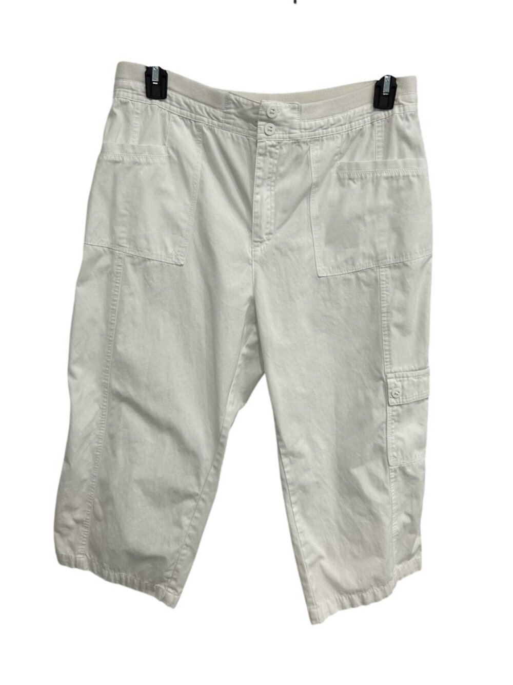 Basic Editions Large White Cotton Cargo Capri Pants Relaxed Fit Earth Tones